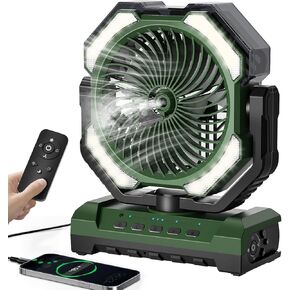 20000mAh Portable Misting Fan, USB Rechargeable Camping Fan with LED Light, Battery Operated for Outdoor, Tents, Beach, Travel - 250mL Water Tank & Hook Included, Black. in Kuwait