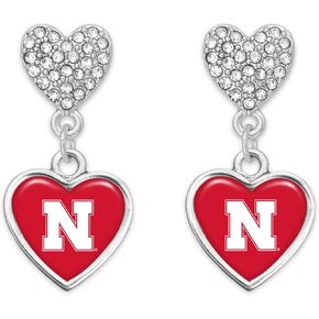 Nebraska Cornhuskers Amara Silver Crystal Heart Earrings Jewelry Gift in Saudi Arabia