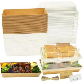 50 حزمة صناديق charcuterie صغيرة مع أغطية واضحة 7.5 "LX 3.3" W- للذهاب إلى حاويات Mini Treat Mini ، وحاويات المخبز المتاح المستطيل ، وصناديق الحلوى لملفات تعريف الارتباط ، شوكولاتة شريحة الكعكة (50) in Kuwait