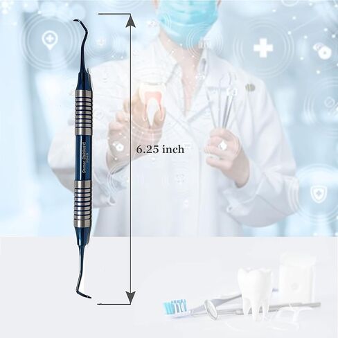 Dental Posterior Sickle Scaler 204S, Stainless Steel Dentist's Oral Hygiene Instrument, Hollow Handle Blue Titanium Coated Double Ended Dental Veterinary Instrument in Saudi Arabia
