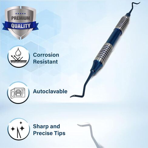 Dental Posterior Sickle Scaler 204S, Stainless Steel Dentist's Oral Hygiene Instrument, Hollow Handle Blue Titanium Coated Double Ended Dental Veterinary Instrument in Saudi Arabia