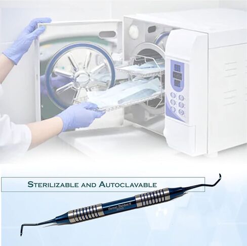 Dental Posterior Sickle Scaler 204S, Stainless Steel Dentist's Oral Hygiene Instrument, Hollow Handle Blue Titanium Coated Double Ended Dental Veterinary Instrument in Saudi Arabia