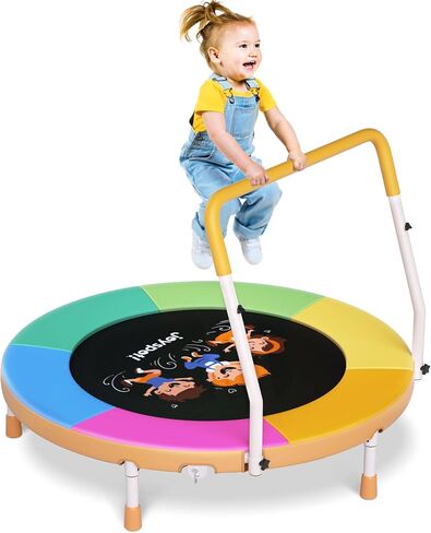 3FT Toddler Trampoline with Adjustable Handlebar - 36" Foldable, Spring-Free & Noiseless Mini Kids Trampoline for Indoor/Outdoor Active Play - Safe, Durable Design, Supports Up to 100 lbs in Kuwait