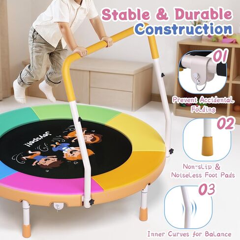 3FT Toddler Trampoline with Adjustable Handlebar - 36" Foldable, Spring-Free & Noiseless Mini Kids Trampoline for Indoor/Outdoor Active Play - Safe, Durable Design, Supports Up to 100 lbs in Kuwait