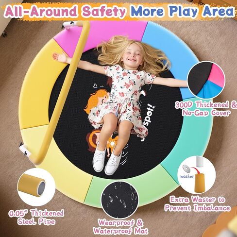 3FT Toddler Trampoline with Adjustable Handlebar - 36" Foldable, Spring-Free & Noiseless Mini Kids Trampoline for Indoor/Outdoor Active Play - Safe, Durable Design, Supports Up to 100 lbs in Kuwait