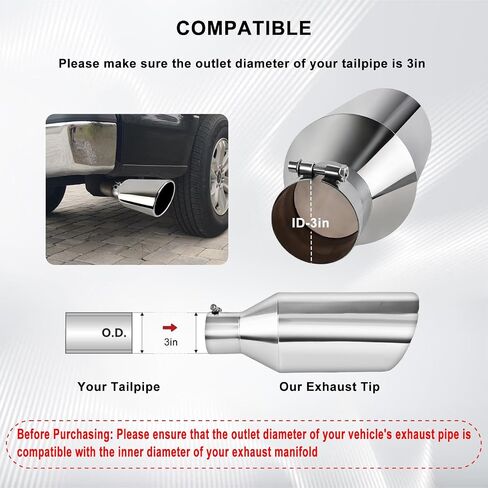 Mupera Universal 2.5 Inch Inlet Exhaust Tip-2 Pack, 6" Outlet, 9" Long Exhaust Tip for 2.5 Inch Outside Diameter Exhaust Tips, Silver Stainless Steel Exhaust Tips, Weld-On in Saudi Arabia
