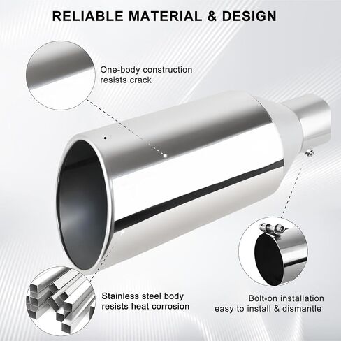 Mupera Universal 2.5 Inch Inlet Exhaust Tip-2 Pack, 6" Outlet, 9" Long Exhaust Tip for 2.5 Inch Outside Diameter Exhaust Tips, Silver Stainless Steel Exhaust Tips, Weld-On in Saudi Arabia