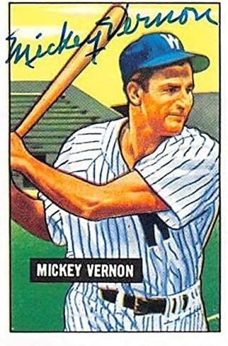 Autograph Warehouse 420953 Mickey Vernon Autographed Baseball Card Washington Senators 67 1951 Bowman No.65 1986 Reprint in Saudi Arabia