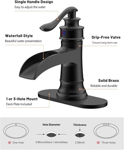 صنبور الحمام الأسود غير اللامع ، صنبور الحمام أحادي الحمام 1 ثقب أو 3 ثقب ، صنبور بالوعة الغرور للحفرة المرحاض العتيقة مع استنزاف منبثقة ، سطح ، خراطيم 2 in Kuwait