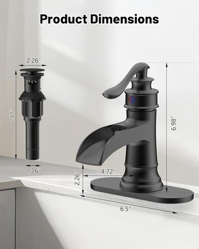 صنبور الحمام الأسود غير اللامع ، صنبور الحمام أحادي الحمام 1 ثقب أو 3 ثقب ، صنبور بالوعة الغرور للحفرة المرحاض العتيقة مع استنزاف منبثقة ، سطح ، خراطيم 2 in Kuwait