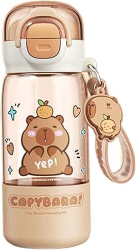 Cartoon capybara straw cup, cute sports bottle with shoulder strap, suitable for school, office, travel, and outdoor use. (760ml) in Saudi Arabia