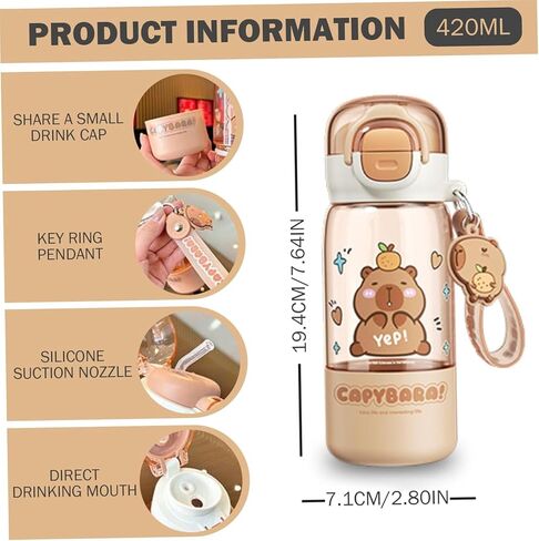 Cartoon capybara straw cup, cute sports bottle with shoulder strap, suitable for school, office, travel, and outdoor use. (760ml) in Saudi Arabia