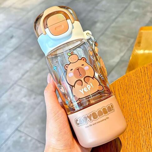 Cartoon capybara straw cup, cute sports bottle with shoulder strap, suitable for school, office, travel, and outdoor use. (760ml) in Saudi Arabia