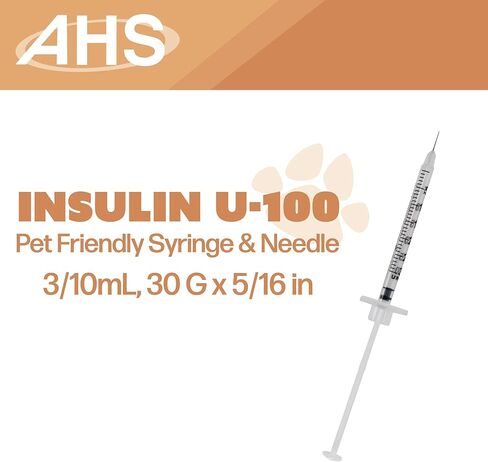 U-100 Pet Insulin Syringes & Needles, Comfortable & Accurate Dosing, Compatible w/Any U-100 Strength Insulin, 100 Count (3/10mL, 30G x 5/16in) in Kuwait