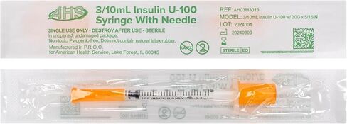 U-100 Pet Insulin Syringes & Needles, Comfortable & Accurate Dosing, Compatible w/Any U-100 Strength Insulin, 100 Count (3/10mL, 30G x 5/16in) in Kuwait