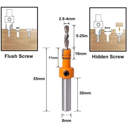 HSS Woodworking Countersink Router Drill Bit Set Screw Cutter Timber Tools Alloy Extractor Salad Bits 8mm 10mm Shank(4.0x10mm(1PC)) in Saudi Arabia