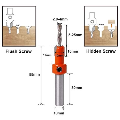 HSS Woodworking Countersink Router Drill Bit Set Screw Cutter Timber Tools Alloy Extractor Salad Bits 8mm 10mm Shank(4.0x10mm(1PC)) in Saudi Arabia