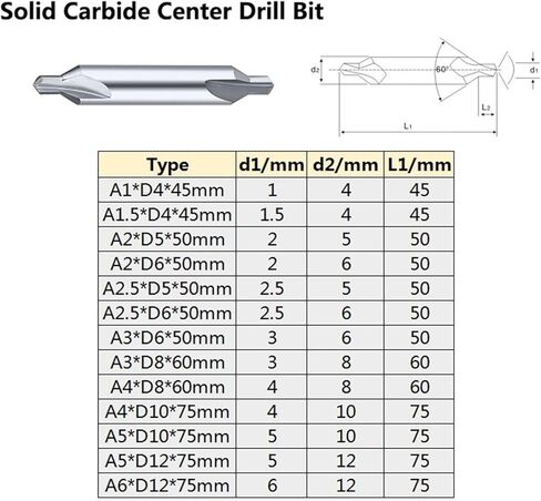 1PCS A1-A6 Carbide Center Center Bits مجموعة من نوع العدادات شمفر 60 درجة من ثقب الصلب التنغستن (A4xd8x60) in Saudi Arabia