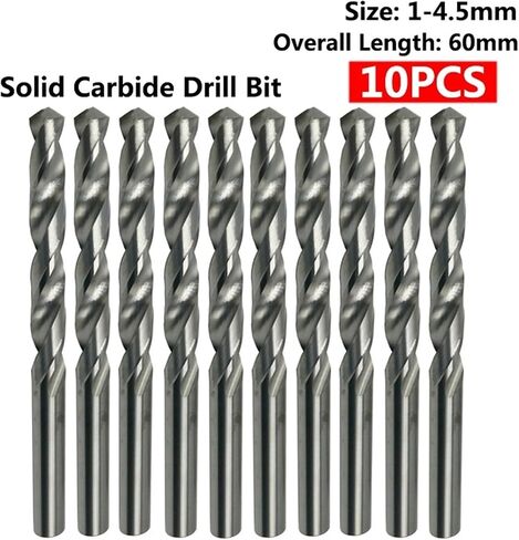 10PCS 1mm-4.5mmx60mm OAL Solid Carbide Drill Bits Set Bright Round Shank Spiral Flute Twist Drill Bit for Metal(4.5mm 10pc) in Saudi Arabia