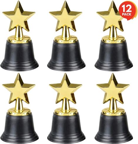 ArtCreativity Gold Plastic Star Trophies for Kids - Pack of 12 Golden Colored Trophy Set - 4.5 Inch Award Trophies for Football, Soccer, Baseball, Carnival Prize, Party Favors for Boys and Girls in Saudi Arabia