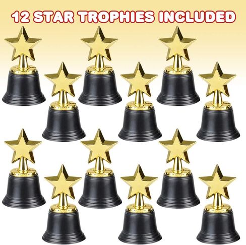 ArtCreativity Gold Plastic Star Trophies for Kids - Pack of 12 Golden Colored Trophy Set - 4.5 Inch Award Trophies for Football, Soccer, Baseball, Carnival Prize, Party Favors for Boys and Girls in Saudi Arabia