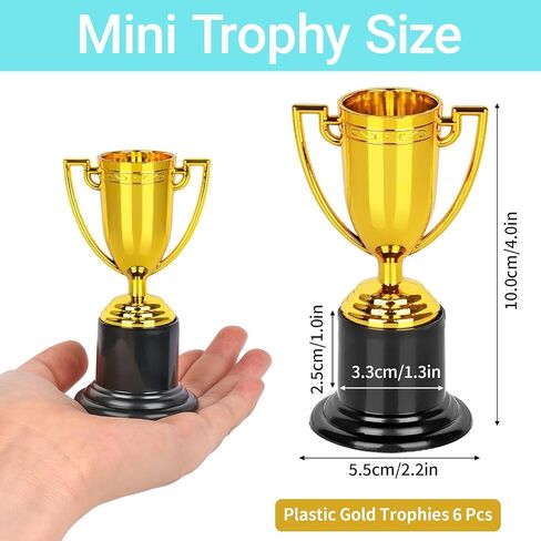Mini Gold Trophy Awards (6-Pack) - 4" Plastic Trophies for Kids Party Favors, Sports Competitions, Preschool, Kindergarten Graduation, Elementary School Awards & Recognition Ceremonies Party Gifts in Saudi Arabia