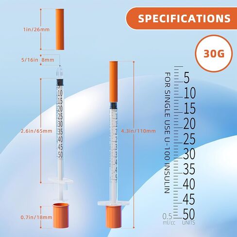 20Pack 0.5 مل/سم مكعب محاقن قابلة للتصرف مع 31G 1/4 بوصة ، إمدادات المختبرات ، ملفوفة بشكل فردي in Saudi Arabia