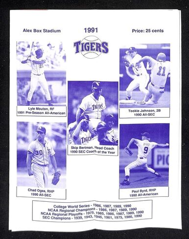 1991 برنامج LSU v Vanderbilt للبيسبول 5/4 Alex Box Stadium 86146B18 - برامج الكلية in Kuwait