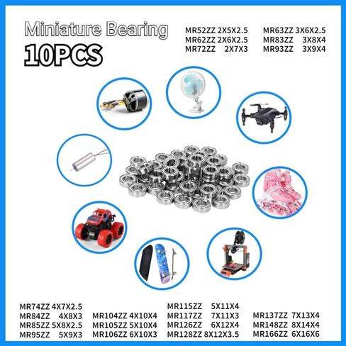 10pcs Miniature Bearing MR52 62 72 63 83 93 74 84 85 95 104 105 106 115 117 126 128 137 148 166ZZ(ABEC 5,MR72ZZ 2X7X3) in Saudi Arabia