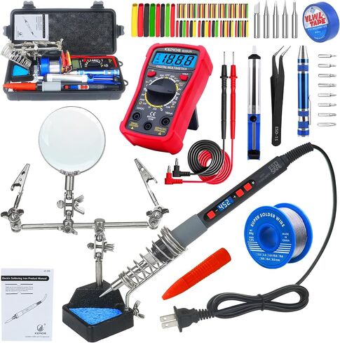 Soldering Iron Kit, 100W High-Power LCD Digital Soldering Iron, Circuit Board Repair Soldering Kit with Magnifying Glass Helping Hands, Adjustable Temperature Solder Welding Tools in Saudi Arabia