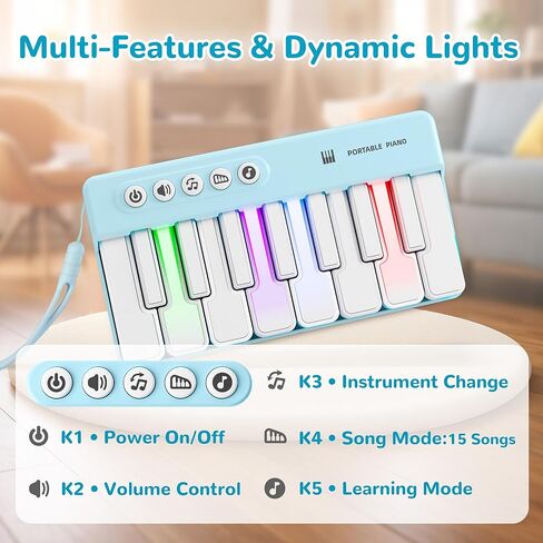 iPlay ، لعبة ilearn Kids Mini Piano Toy w/Rainbow Lights ، Portable Travel Piano Keyboard Toddlers Musical Musical Gift ، Music Interactive Birthday Gift for 2 3 4 5 5 6 year boys children in Kuwait