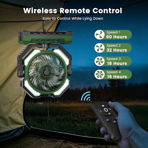 20000mAh Portable Misting Fan, USB Rechargeable Camping Fan with LED Light, Battery Operated for Outdoor, Tents, Beach, Travel - 250mL Water Tank & Hook Included, Black. in Kuwait