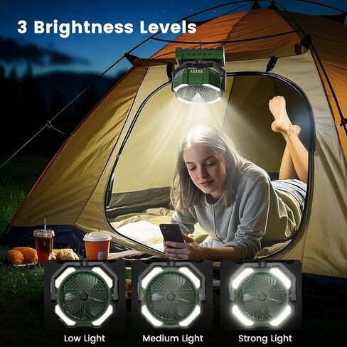 20000mAh Portable Misting Fan, USB Rechargeable Camping Fan with LED Light, Battery Operated for Outdoor, Tents, Beach, Travel - 250mL Water Tank & Hook Included, Black. in Kuwait