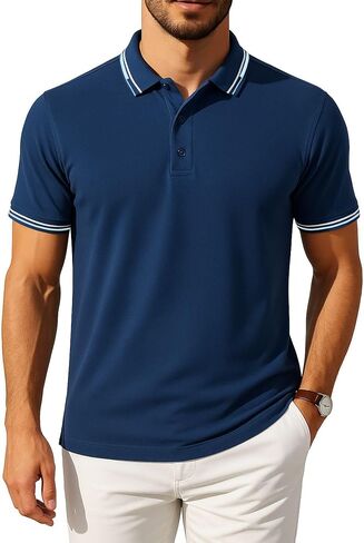 Mens Polo Shirts Mock Neck Short Sleeve Workout Shirts in Saudi Arabia