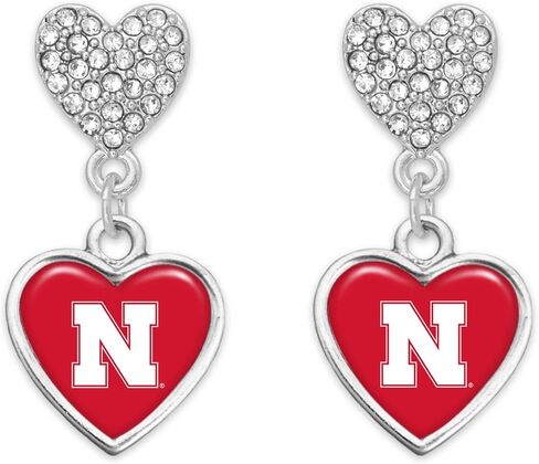 Nebraska Cornhuskers Amara Silver Crystal Heart Earrings Jewelry Gift in Saudi Arabia