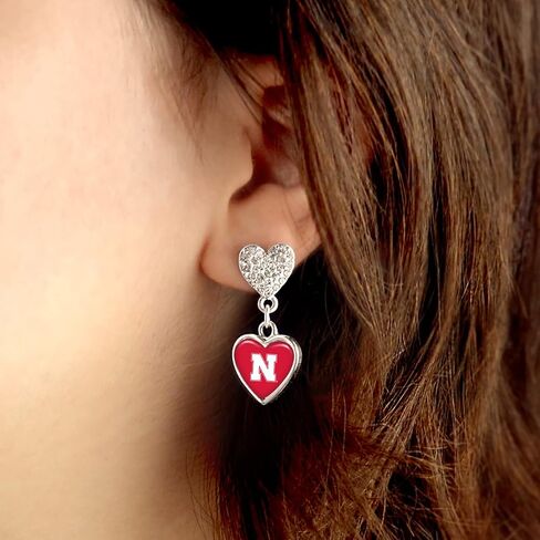 Nebraska Cornhuskers Amara Silver Crystal Heart Earrings Jewelry Gift in Saudi Arabia