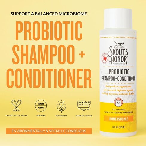 SKOUT'S HONOR: Cat Probiotic Shampoo + Conditioner for a Healthier Skin and Coat - Honeysuckle, 16 oz. in Saudi Arabia