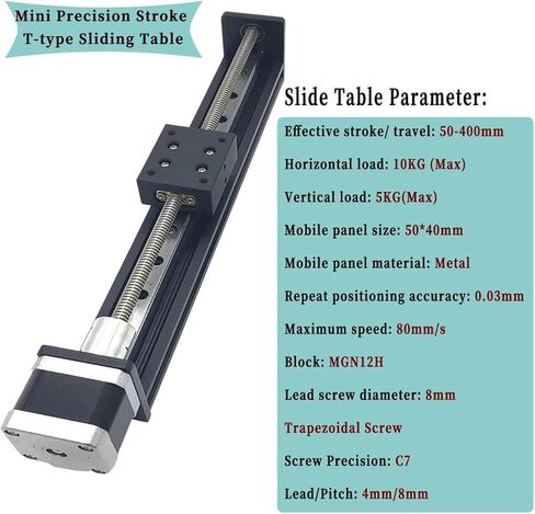 Mini Precision T-type Sliding Table 50 ~ 400mm Stroke 4/8mm Pitch Self Lock Table مع NEMA17 Stepper Motor TB6600 Drive (8 Pitch-150mm) in Kuwait