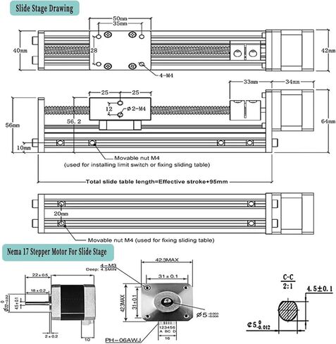 Mini Precision T-type Sliding Table 50 ~ 400mm Stroke 4/8mm Pitch Self Lock Table مع NEMA17 Stepper Motor TB6600 Drive (8 Pitch-150mm) in Kuwait
