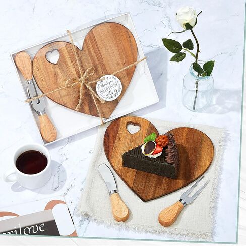 Patelai 1 Set Bridal Shower Favor Heart Cheese Board Cheese Knives Wood Mini Charcuterie Board Thank You Gift Box for Guest Bridal Baby Shower Prize Wedding Birthday Valentines (Acacia Color) in Saudi Arabia
