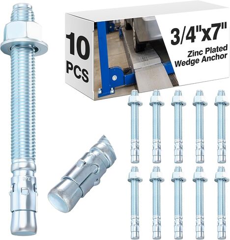 Shimeyao 20 Pack 3/4'' x 7'' Wedge Anchors Zinc Plated Concrete Anchors for 2 Post Car Lift Carbon Steel Fastener for Concrete Installation with Nuts and Washers in Saudi Arabia