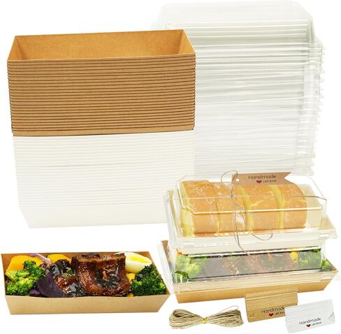 50 حزمة صناديق charcuterie صغيرة مع أغطية واضحة 7.5 "LX 3.3" W- للذهاب إلى حاويات Mini Treat Mini ، وحاويات المخبز المتاح المستطيل ، وصناديق الحلوى لملفات تعريف الارتباط ، شوكولاتة شريحة الكعكة (50) in Kuwait