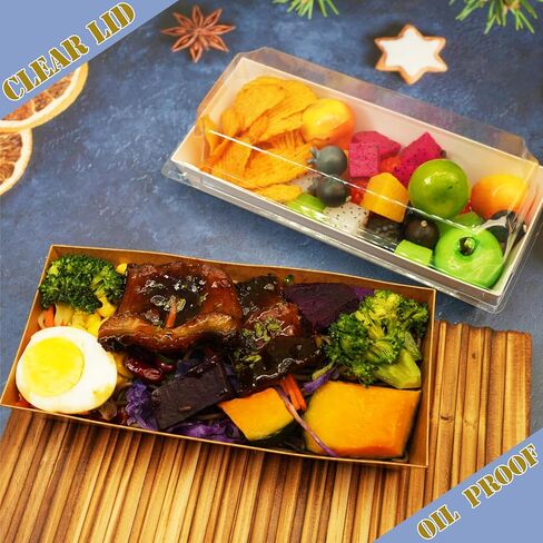 50 حزمة صناديق charcuterie صغيرة مع أغطية واضحة 7.5 "LX 3.3" W- للذهاب إلى حاويات Mini Treat Mini ، وحاويات المخبز المتاح المستطيل ، وصناديق الحلوى لملفات تعريف الارتباط ، شوكولاتة شريحة الكعكة (50) in Kuwait