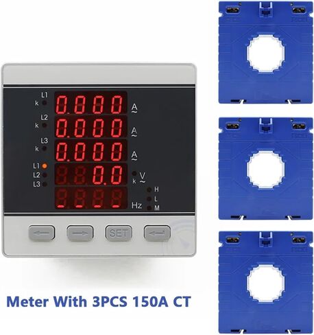 Three Phase Voltage Current and Frequency LED Digital Meter (L-L) (L-N) with Transformer 3Pcs(Meter with 100A CT) in Saudi Arabia