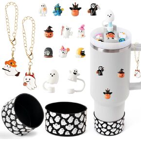 R Horse Halloween Cup Cup Associory - 2pcs Boot Silicone Boot for Stanley Cup 30 40 Oz Tumblers ، 2pcs Flight Proof Ghost Straw Topers Covers ، 10pcs Halloween 3D Stickers ، 2pcs Handle Hable Hights in Kuwait