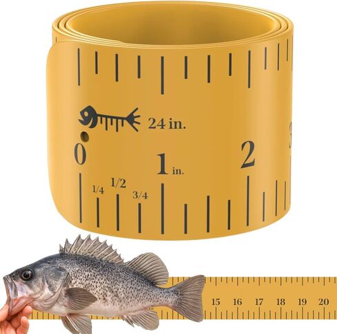 Roll-up & Slap-on Premium Fishing Tape Measure - Easy-to-Read Catch and Release Fish Measuring Device for Boat & Kayak Accessories - Compact & Extendable Fish Ruler (Gold - 24" Inches) in Saudi Arabia