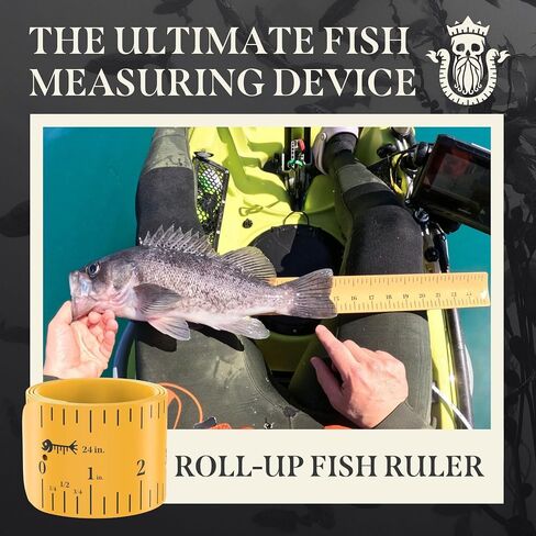 Roll-up & Slap-on Premium Fishing Tape Measure - Easy-to-Read Catch and Release Fish Measuring Device for Boat & Kayak Accessories - Compact & Extendable Fish Ruler (Gold - 24" Inches) in Saudi Arabia