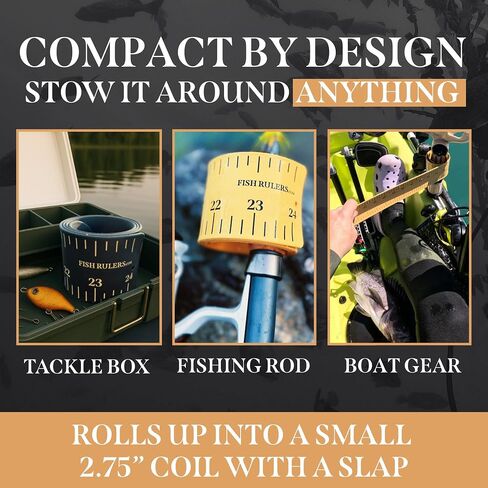 Roll-up & Slap-on Premium Fishing Tape Measure - Easy-to-Read Catch and Release Fish Measuring Device for Boat & Kayak Accessories - Compact & Extendable Fish Ruler (Gold - 24" Inches) in Saudi Arabia