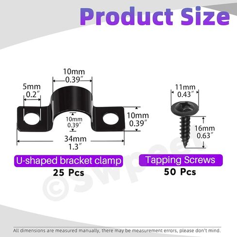 SWPEET 25pcs 10 مم مشبك قوس U ثقب U مع مجموعة مسامير ذاتية تنصت على 50 بكسل ، ومشبكات للأنابيب المعدنية ، ومشابك حزام الأنابيب ، ومقاطع توتر القناة لتثبيت الأنابيب أو الكابل in Saudi Arabia