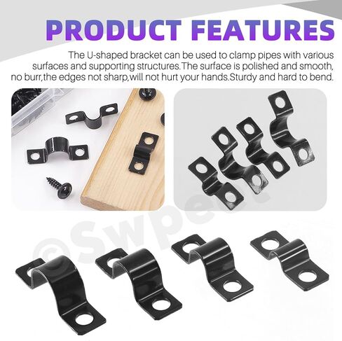 SWPEET 25pcs 10 مم مشبك قوس U ثقب U مع مجموعة مسامير ذاتية تنصت على 50 بكسل ، ومشبكات للأنابيب المعدنية ، ومشابك حزام الأنابيب ، ومقاطع توتر القناة لتثبيت الأنابيب أو الكابل in Saudi Arabia
